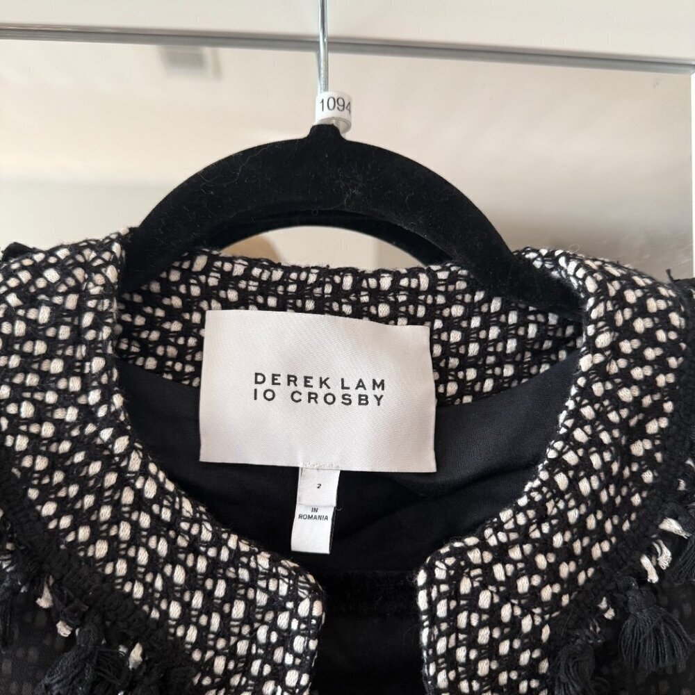 Derek Lam 10 Crosby Black White Tweed Fringed Trim Jacket Size 2 - Picture 3 of 5